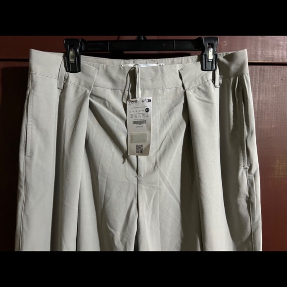 Bershka Boxer High Rise Wrap Over Wide Leg Tailored Trouser Pants Stone Size 10 - Picture 6 of 16